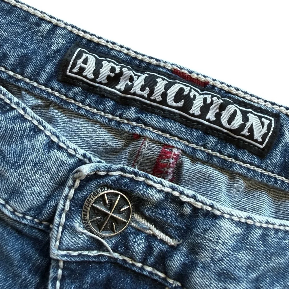 VINTAGE Y2K Affliction Black Premium Jeans Mens ACE 40x34 Acid Wash Straight Leg